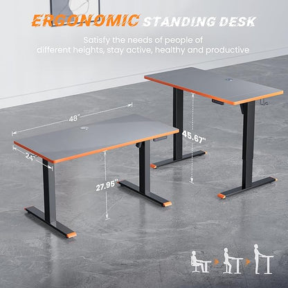 SIAGO Electric Standing Desk Adjustable - 48 x 24 Inch Sit Stand up Desk with Cable Management - 3 Memory Preset Adjustable Height Desk Computer Home Office Desk