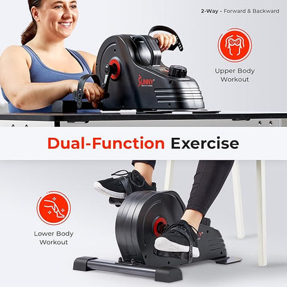 Sunny Health & Fitness Dual Function Under Desk Pedal Exerciser, Portable Indoor Cardio Mini Bike at Home, Arm/Leg Cycle for Seniors, Optional Magnetic, Motorized & Free SunnyFit App Bluetooth Connect