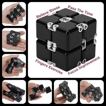 Aluminum Alloy Metal Infinity Cube Fidget Cube (6 Colors) Handheld Fidget Toy Desk Toy with Cool Case Infinity Magic Cube Relieve Stress Anxiety ADHD OCD for Kids and Adults (Black)