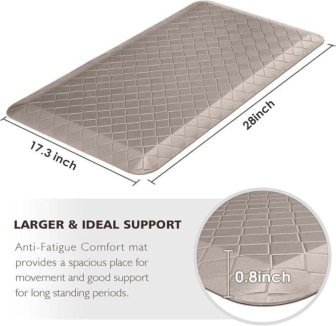 HappyTrends Kitchen Runner Rugs Anti-Fatigue mats - 4/5 Inch Thick Non Slip Waterproof Ergonomic Comfort Mat for Kitchen, Floor Home, Office, Sink, Laundry (17.3"x 28",Khaki)