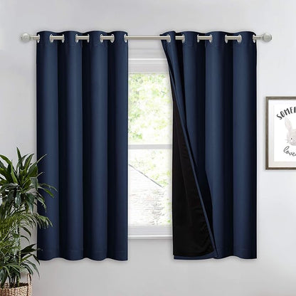 NICETOWN 100% Blackout Curtain Panel, Thermal Insulated Black Liner Curtain for Nursery Room, Noise Reducing and Cold Blocking Drape for Windows (Navy, 1 PC, 52-inch Wide by 63-inch Long)