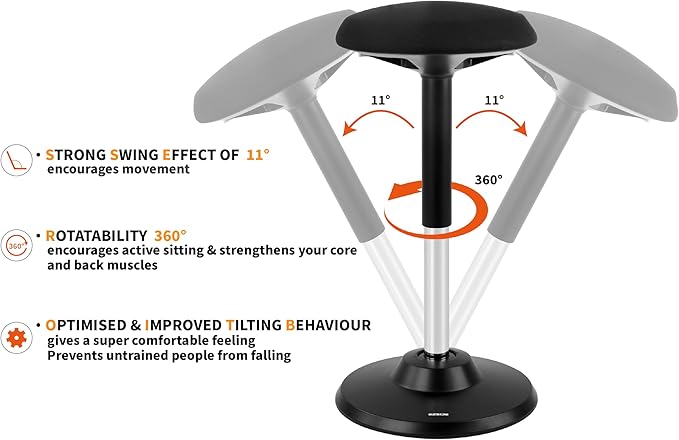 Standing Desk Stool Chair, Height Adjustable Stool for Office and Classroom, Anti-Slip Bottom Ergonomic Wobble Stool with Rocking Motion, Swivel Stool, Against Back Pain & Tension