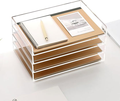 SANRUI 4 Tier Clear Desk Paper Letter Organizer Trays, A4 Stackable File Document Tray, Acrylic Desk Organizers and Accessories Sorter, Workspace Office Supplies Organizers,12.4inx8.86inx6.64in