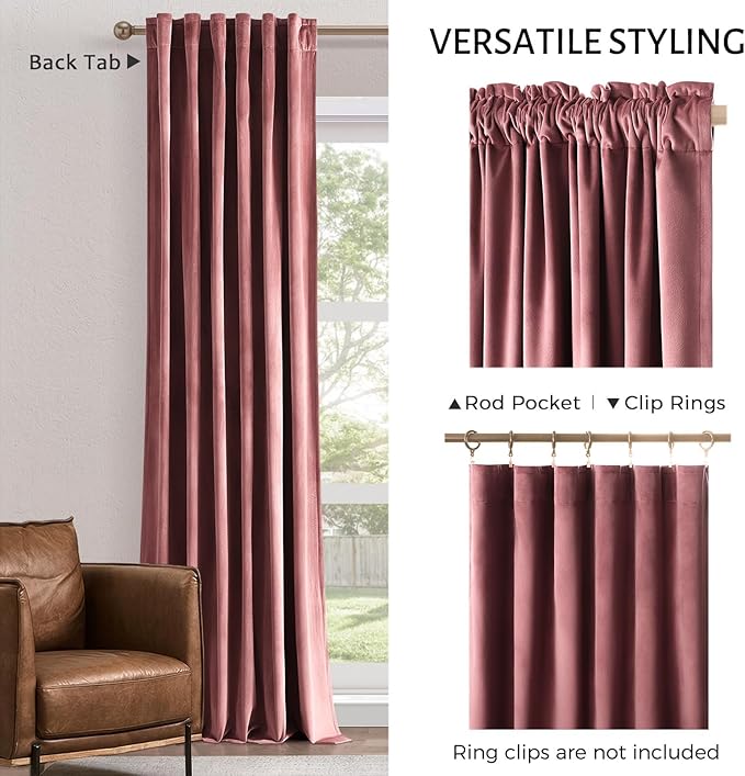 Topfinel 90 Inch Dusty Rose Velvet Curtains,Moderate Velvet Fabric Elegant Drapes,Rod Pocket Back Tab Sunlight Blocking Room Darkening Panles for Spring Living Room,2 Panels Burg