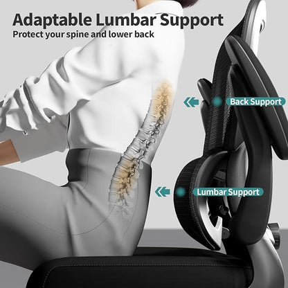 Office Chair - Ergonomic Desk Chair with Adjustable Lumbar Support, Mesh Computer Chair, Executive Chair for Home Office Comfortable Lumbar Support (Black)