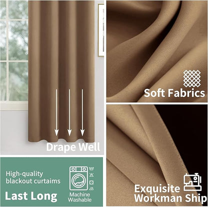 Taupe Blackout Curtains 84 Inch Length 2 Panels Set for Living Room, Thermal Insulated 100% Light Blocking Soundproof Grommet Window Curtains for Bedroom with Black Liner, Each 42 Inch Wide