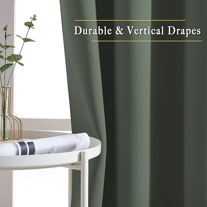 NICETOWN Blackout Curtains 48 inch Long for Bedroom - Window Treatment Thermal Insulated Blinds Solid Grommet Vertical Drapes for Kitchen, Dark Mallard, Set of 2, W37 x L48