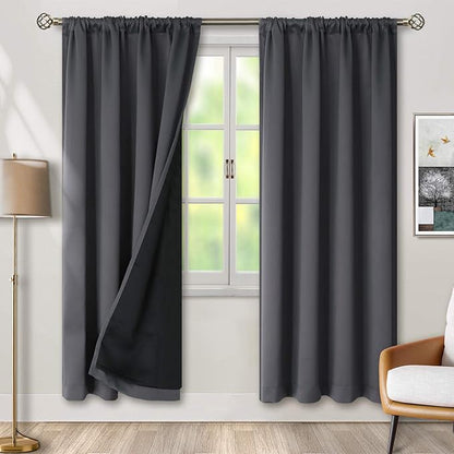 BGment Dark Grey Blackout Curtains for Bedroom 90 Inch Length, Rod Pocket Room Darkening Curtains for Living Room with Thermal Liner, Each Window Curtains 2 Panels, 52 x 90 Inch