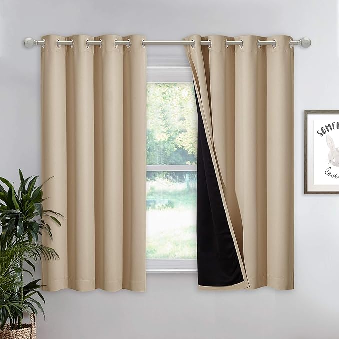 NICETOWN Cold Blocking Curtains, Bedroom Full Blackout Curtain Panel, Great Job for Blocking Light, Complete Blackout Drapery with Black Liner for Night Shift (Biscotti Beige, 1 Panel, 52 by 54-inch)