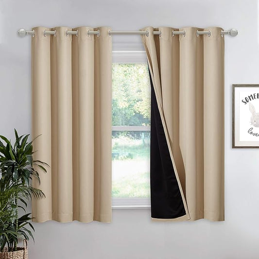 NICETOWN Cold Blocking Curtains, Bedroom Full Blackout Curtain Panel, Great Job for Blocking Light, Complete Blackout Drapery with Black Liner for Night Shift (Biscotti Beige, 1 Panel, 52 by 54-inch)