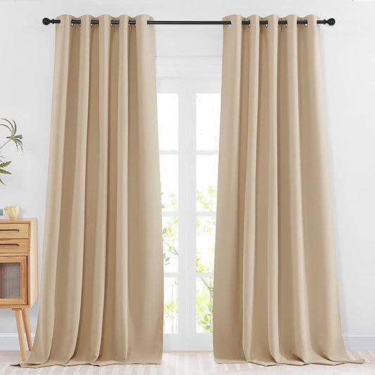 NICETOWN Room Darkening Curtains & Drapes for Room Divider - Grommet Thermal Curtains Light & Sound Reducing Window Treatments for Living Room (W66 x L102, Biscotti Beige, 1 Pair)