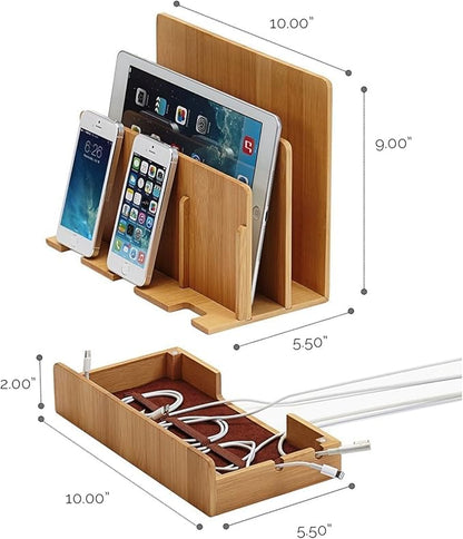 Great Useful Stuff G.U.S. Multi-Device Charging Station Dock & Organizer - Multiple Finishes Available. for Laptops, Tablets, and Phones - Strong Build, Eco-Friendly Bamboo