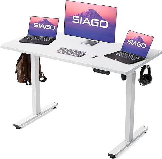 SIAGO Electric Standing Desk Adjustable - 48 x 24 Inch Sit Stand up Desk with Cable Management - 3 Memory Preset Adjustable Height Desk Computer Home Office Desk