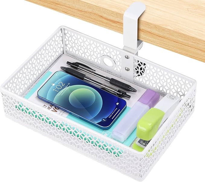 ROSYLINE Drawer Under Desk Storage Organizer, Clamp on Desk Drawer, Under Desk Storage, Clamp Drawer Basket, Hanging Desk Storage, Under Desk Mount Tray, Suitable for Multiple Scenes (white)