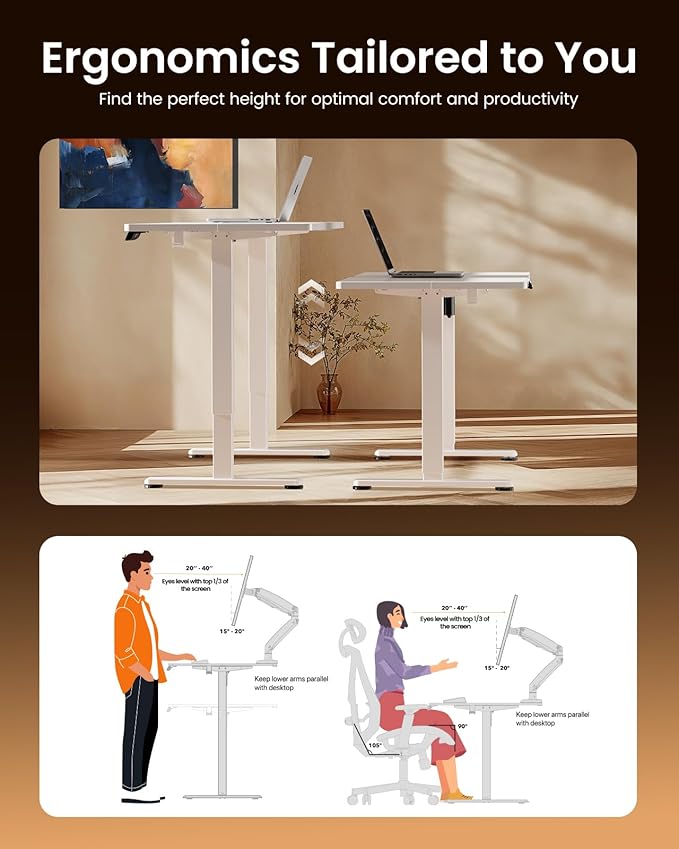 ErGear Height Adjustable Electric Standing Desk, 48 x 24 Inches Sit Stand up Desk, Memory Computer Home Office Desk with Splice Board (White)