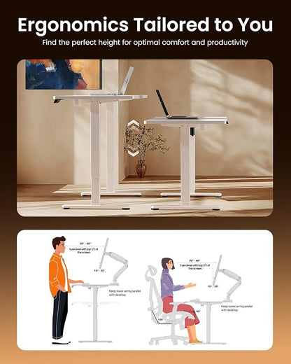 ErGear Height Adjustable Electric Standing Desk, 48 x 24 Inches Sit Stand up Desk, Memory Computer Home Office Desk with Splice Board (White)