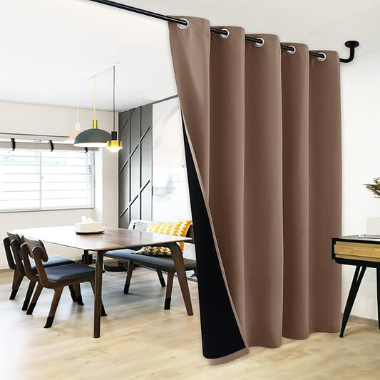 NICETOWN Thermal Insulated 100% Blackout Curtain, Noise Reducing Performance Grommet Slider Curtain Panel with Black Lining, Full Light Blocking Patio Door Panel (1 PC, 70 x 95, Cappuccino)