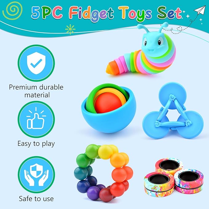 Fidget Toys for Kids 8-12 Pack, Sensory Toys Set Christmas Stocking Stuffers for Adults Teen Autism, Fidget Slug, Sensory Ball Desk Toy Stress Relief Toys for ADHD Toddler