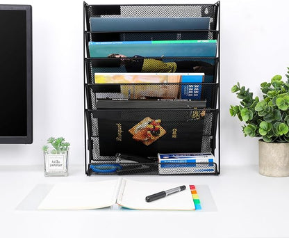 EasyPAG 2 Pack 5 Tier Assembly Vertical Hanging File Folders Holder Office Supplies Wall File Organizer Paper Rack,Black