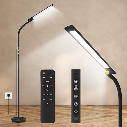 Light Therapy Lamp,10000 Lux Floor Sun Therapy Lamp with Remote & Touch Control & Adjustable Gooseneck Happy Lamp for Office/Home/Apartment (Black)