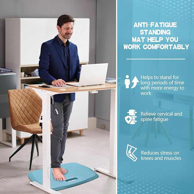 3/4 inch Thick Office Standing Desk Mat, Portable Cushioned Standing Pad with Massage Points, Anti Fatigue Kitchen Floor Mat with Handle, Multi-Purpose Floor Comfort Mat (Teal, 17" x 22")