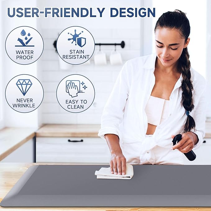 4/5 Inch Thick Kitchen Mat Anti Fatigue Mat Kitchen Rugs Kitchen Decor Non-Slip, Stain Resistant, Waterproof Kitchen Mats Desk Mat for Kitchen, Office, Workshop, Grey, 17'' x 60''