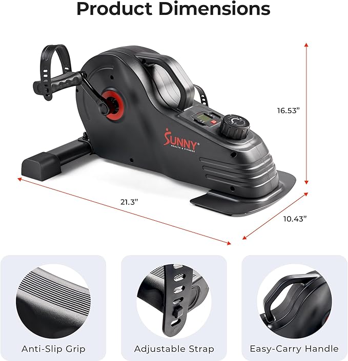 Sunny Health & Fitness Dual Function Under Desk Pedal Exerciser, Portable Indoor Cardio Mini Bike at Home, Arm/Leg Cycle for Seniors, Optional Magnetic, Motorized & Free SunnyFit App Bluetooth Connect