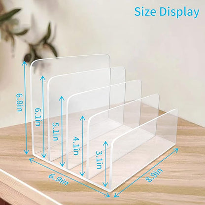 2PCS Clear Acrylic File Organizer, 4 Sections Acrylic Desk Organizer File Holder Sorter for Desk, Office Desk Organizers and Accessories for File Folder Mail Letter Paper Electronics