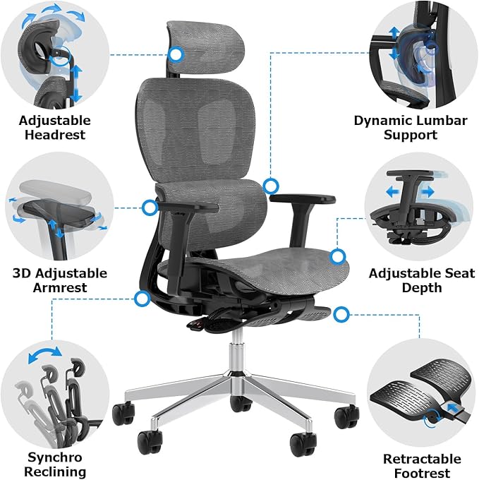 Ergonomic Mesh Office Chair with 3D Adjustable Armrest,High Back Desk Computer Chair Ergo3d Ergonomic Office Chair with Wheels for Home & Office Darkgrey