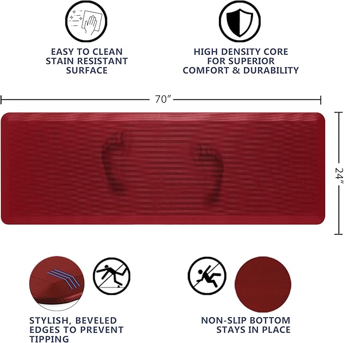 ComfiLife Anti Fatigue Floor Mat – 3/4 Inch Thick Perfect Kitchen Mat, Standing Desk Mat – Comfort at Home, Office, Garage – Durable – Stain Resistant – Non-Slip Bottom (24" x 70", Red)