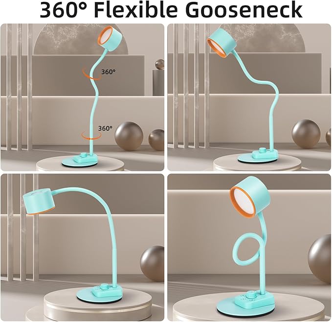 Desk Lamp, Fully Dimmable Bedside Reading Lamp with USB C + A Charging Ports, 5 Colors, Simple to Operate, Eye Care Metal Table Lamp Efficient Gooseneck Desk Lamps for Home Office College Dorm Room