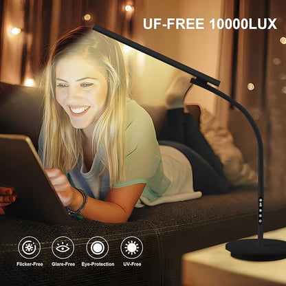 Light Therapy Lamp,10000 Lux Floor Sun Therapy Lamp with Remote & Touch Control & Adjustable Gooseneck Happy Lamp for Office/Home/Apartment (Black)