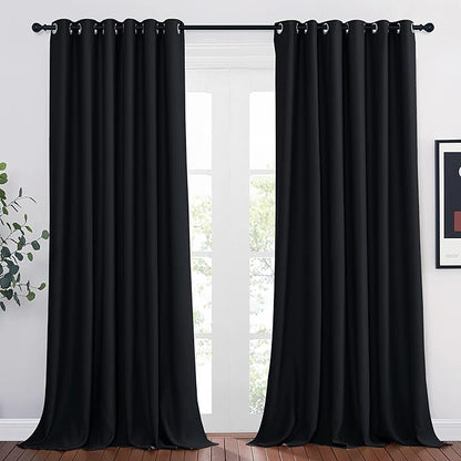 NICETOWN Blackout Curtain Panels 95" L - Window Treatment Energy Saving Thermal Insulated Solid Grommet Blackout Drapes for Living Room (Black, 1 Pair, 80 by 95-Inch)