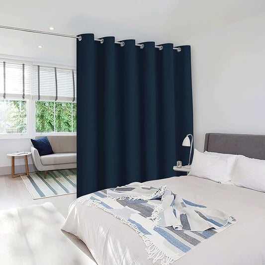 NICETOWN Room Separating Divider, Room Divider Curtain Screen Partitions, Vertical Blind for Sling Door, Blackout Window Curtains Privacy Blinds for Patio (Navy, Single Panel, 7ft Tall x 10ft Wide)