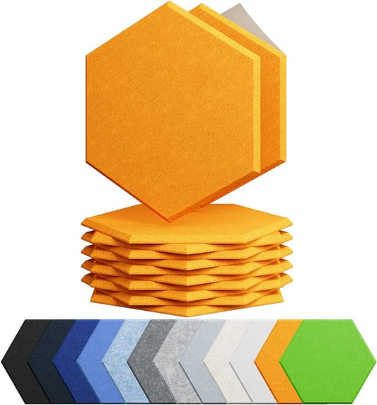 12 Pack Acoustic Panels Self Adhesive Sound Proof Foam, High Density Sound Acoustic Foam Panel, 12X10.23X0.4 Inch Hexagon Wall Panels in Home, Office, Reccording Room, Studio(Orange)