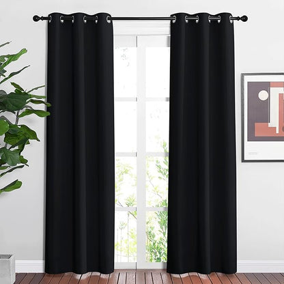 NICETOWN Living Room Curtains 84 inch Length 2 Panels Set - Blackout Thermal Insulated Window Treatment Solid Grommet Room Darkening for Bedroom/Home Office (Black, W37 x L84)