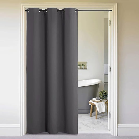 NICETOWN Doorway Curtain Privacy, Door Cover Curtain, Sound Reducing Winter Insulated Thermal Room Darkening Blackout Curtains for Bedroom, 84 inch Length (1 Panel, 5ft Wide by 7ft Long, Gray)