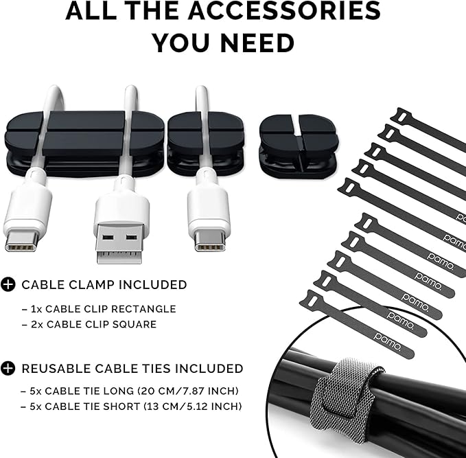 PAMO Cable Management Under Desk for Easy mounting Under-Table I Set of 2 - with 10X Cable Ties I Desk Organizer for Office/Home Office Table Thoughtful Cable Tray Holder