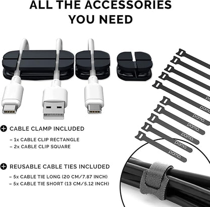 PAMO Cable Management Under Desk for Easy mounting Under-Table I Set of 2 - with 10X Cable Ties I Desk Organizer for Office/Home Office Table Thoughtful Cable Tray Holder