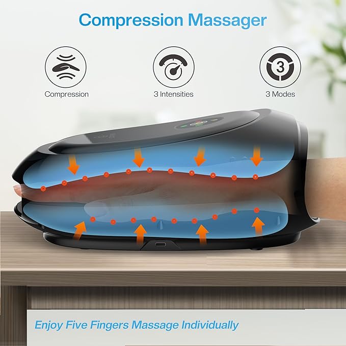 COMFIER Hand Massager with Heat and Compression, FSA HSA Eligible Cordless Hand Massager with Intelligent APP Control for Arthritis and Carpal Tunnel, Gifts for Mom, Dads, Women and Men (Black)