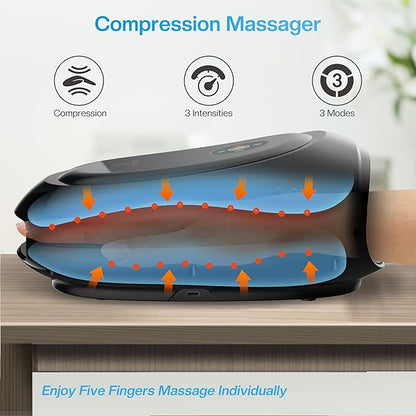 COMFIER Hand Massager with Heat and Compression, FSA HSA Eligible Cordless Hand Massager with Intelligent APP Control for Arthritis and Carpal Tunnel, Gifts for Mom, Dads, Women and Men (Black)