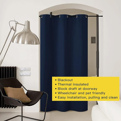 NICETOWN Doorway Curtain Privacy, Door Cover Curtain, Sound Reducing Winter Insulated Thermal Room Darkening Blackout Curtains for Bedroom, 84 inch Length (1 Panel, 5ft Wide by 7ft Long, Navy)