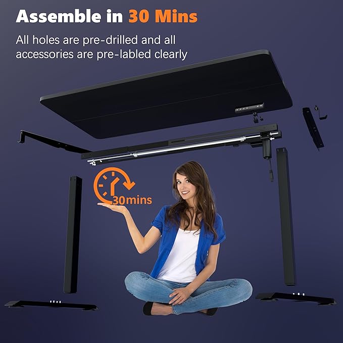 Monomi Electric Height Adjustable Standing Desk, 48x24 Inches, Ergonomic Home Office Sit/Stand Up Desk (Black Steel Frame/Black Top)