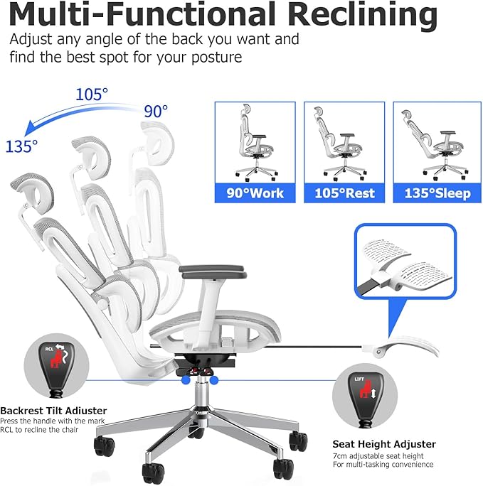 Ergonomic Mesh Office Chair with 3D Adjustable Armrest,High Back Desk Computer Chair Ergo3d Ergonomic Office Chair with Wheels for Home & Office Black