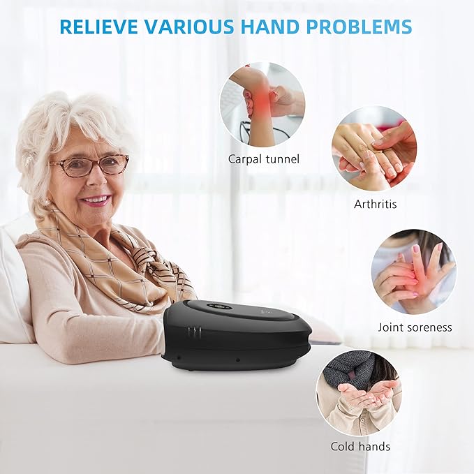 COMFIER Hand Massager with Heat and Compression, FSA HSA Eligible Cordless Hand Massager with Intelligent APP Control for Arthritis and Carpal Tunnel, Gifts for Mom, Dads, Women and Men (Black)