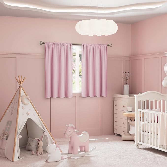 BGment Pink Blackout Curtains for Nursery, Short Kids Curtains Thermal Insulated Noise Canceling Full Sun Block Girls Baby Room Curtains 45 Inch Length, 2 Panels, Each Small Curtains 52 Inch Wide