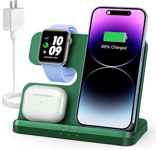 3 in 1 Charging Station for Apple Wireless Charger for iPhone 16 15 14 13 12 11 X 8 & for Apple Watch Charger Wireless Charging Station for Multiple Devices for AirPods 4 3 Pro