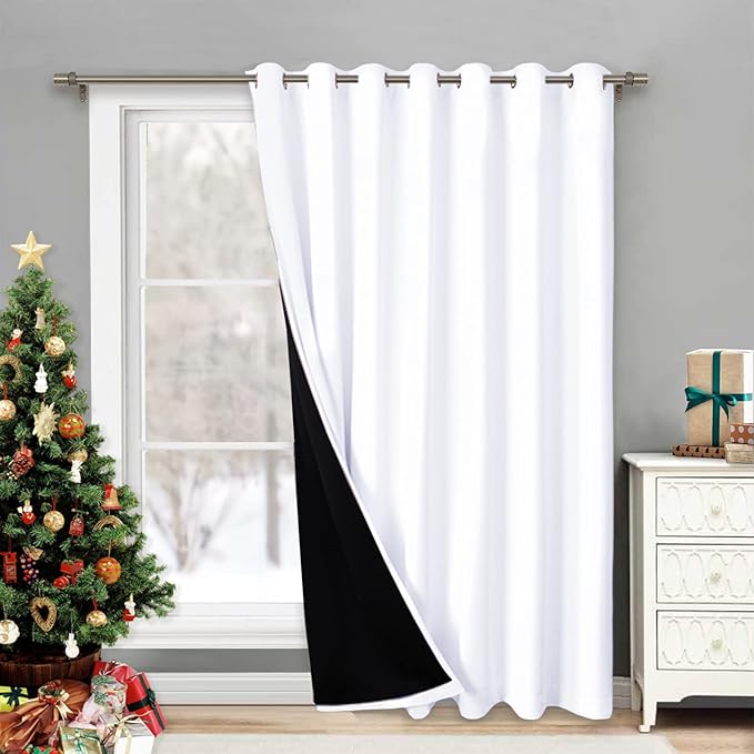 NICETOWN Full Shading Curtain for Patio Door, Super Heavy-Duty Thermal Backing Sliding Glass Door Drape, Privacy Assured Window Treatment(1 Panel, 100 inches W x 95 inches L, Pure White)