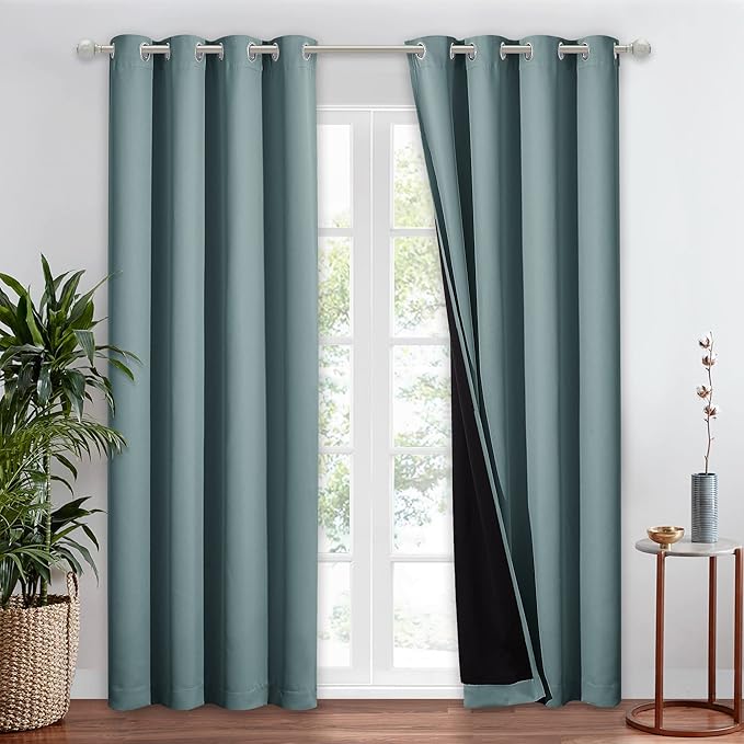 NICETOWN Greyish Blue 100% Blackout Window Curtain Panel, Cold and Full Light Blocking Drape with Black Liner for Nursery, 84" Drop Thermal Insulated Draperies (1 Piece, 52" Wide Each Panel)