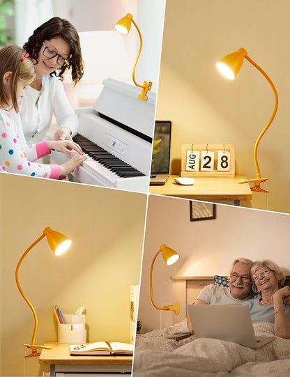 BOHON Clip on Light, 10W 38 LED Desk Lamp with Clamp, 5 Color 10 Brightness Auto Off Timer, Flexible Gooseneck Clip Lamp, Desk Lights for Office Home Bed Bedside Reading, Bright Yellow